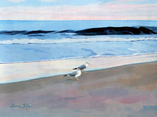 Original Painting Bethany Beach Delaware Seascape Seagulls by Artist Dave White