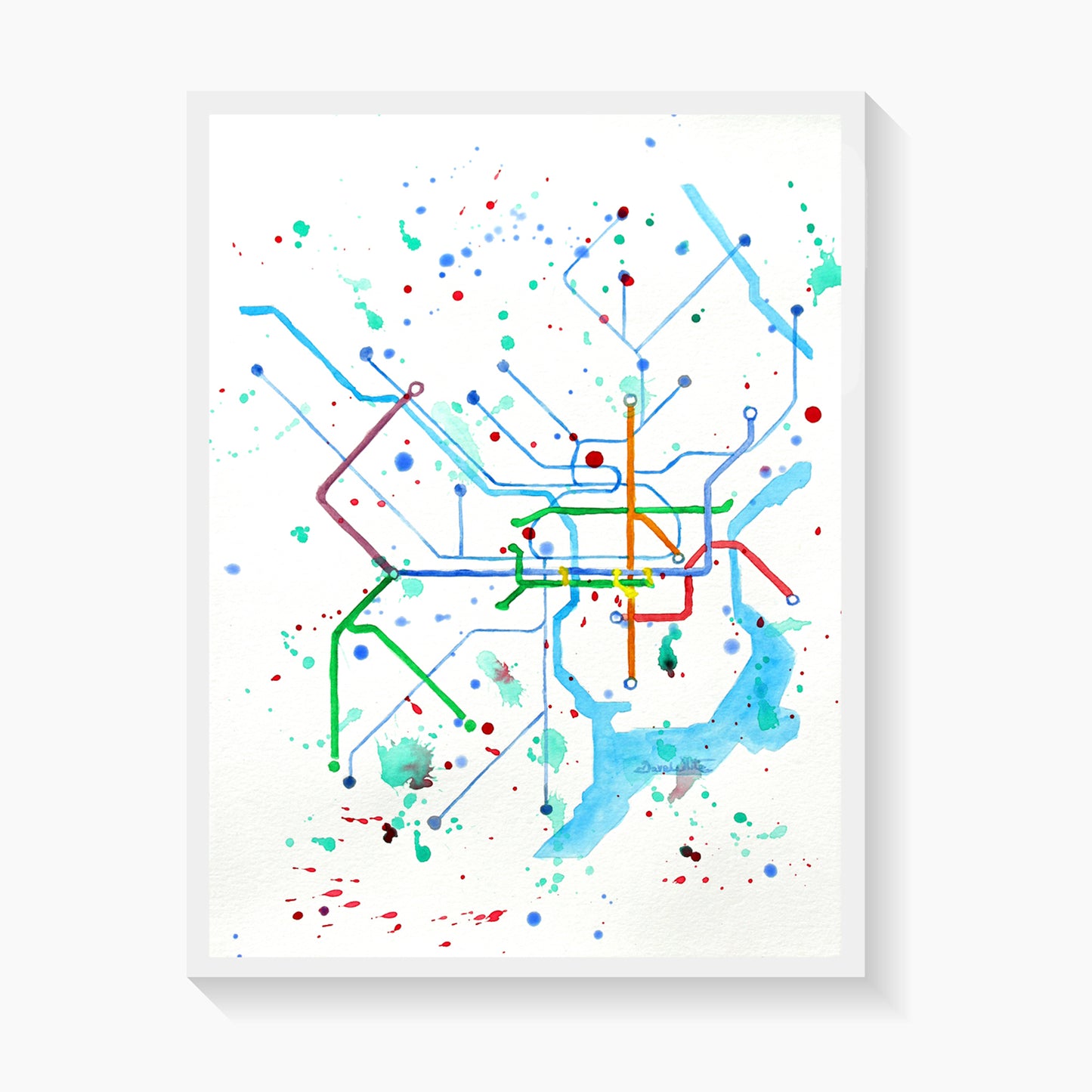Philly SEPTA Map Watercolor Painting Original by Artist Dave White
