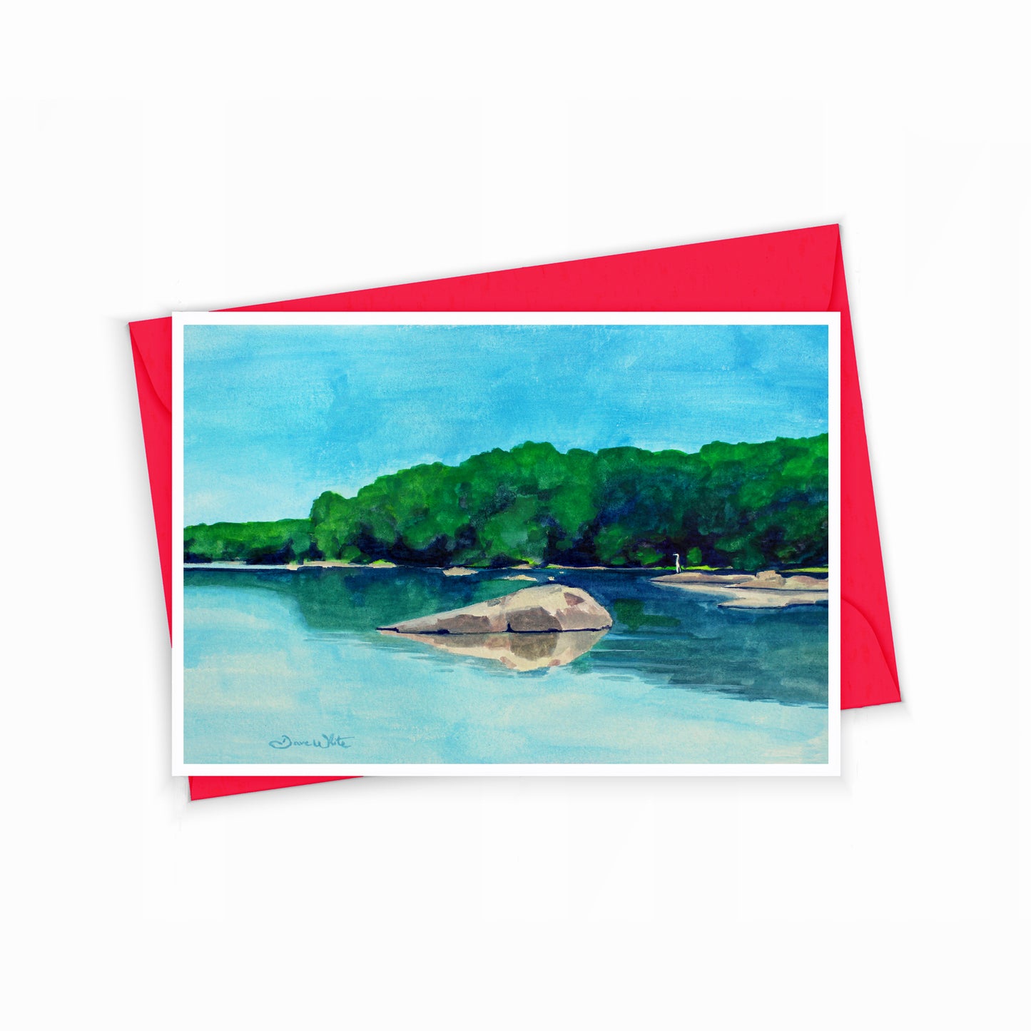 Greeting Card Potomac River Heron Art by Artist Dave White