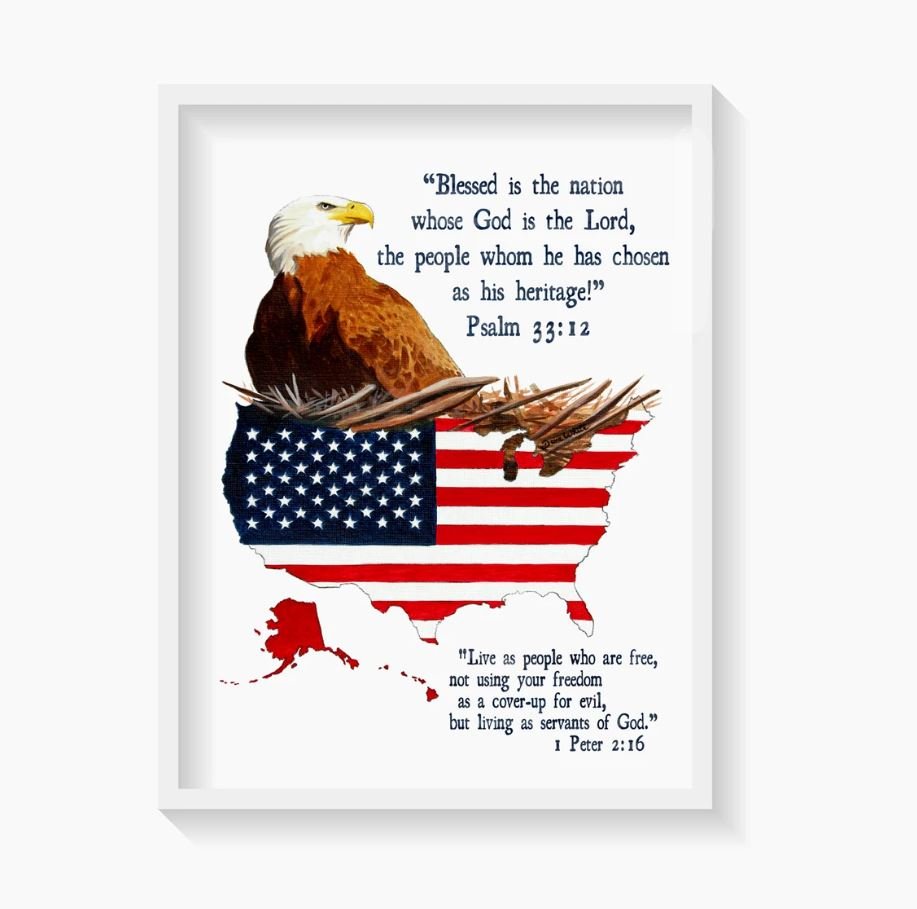 Blessed is the nation whose God is the Lord. American Bald Eagle Painting - Dave White Artist