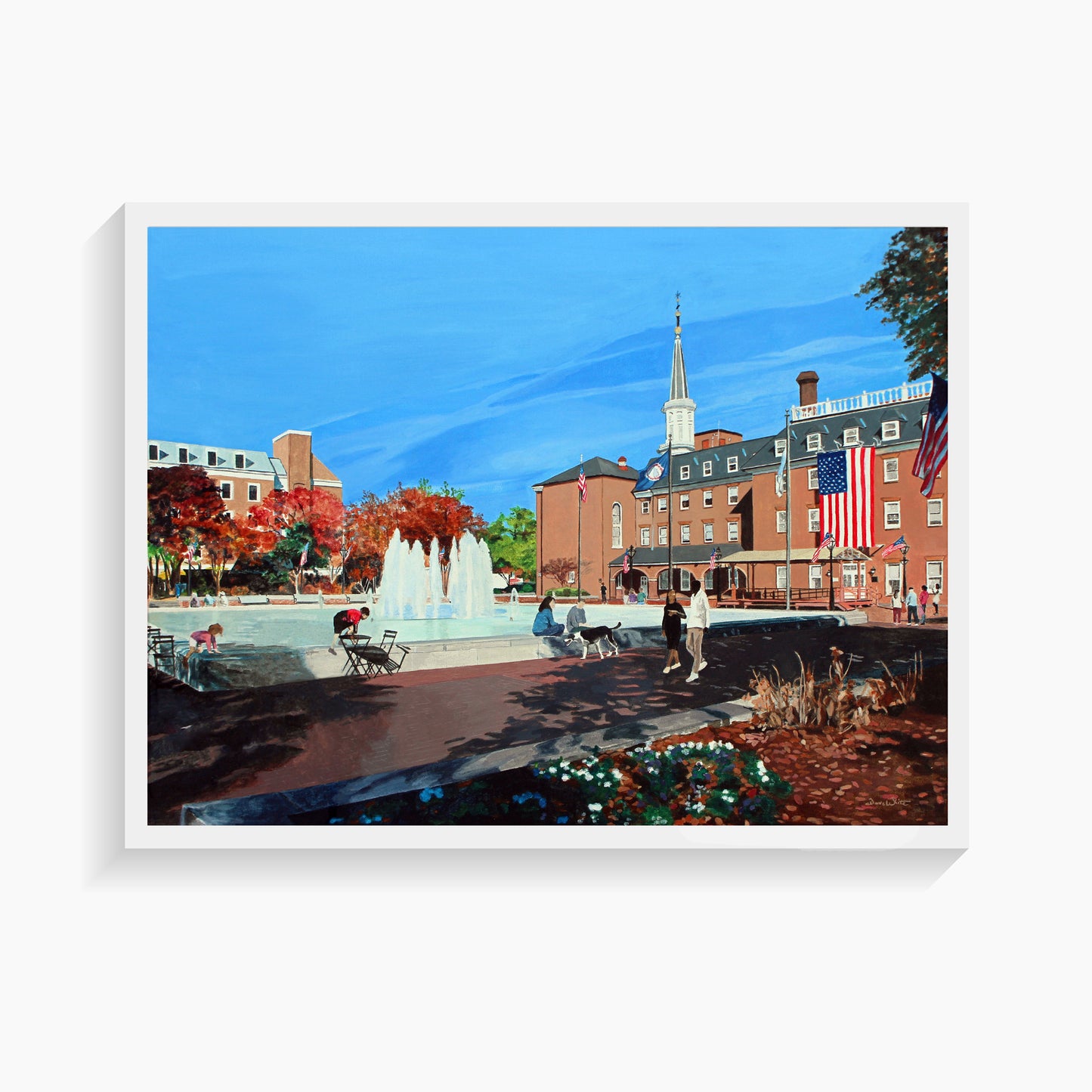 Old Town Alexandria Painting Art Print by Artist Dave White, City Hall and Market Square Plaza