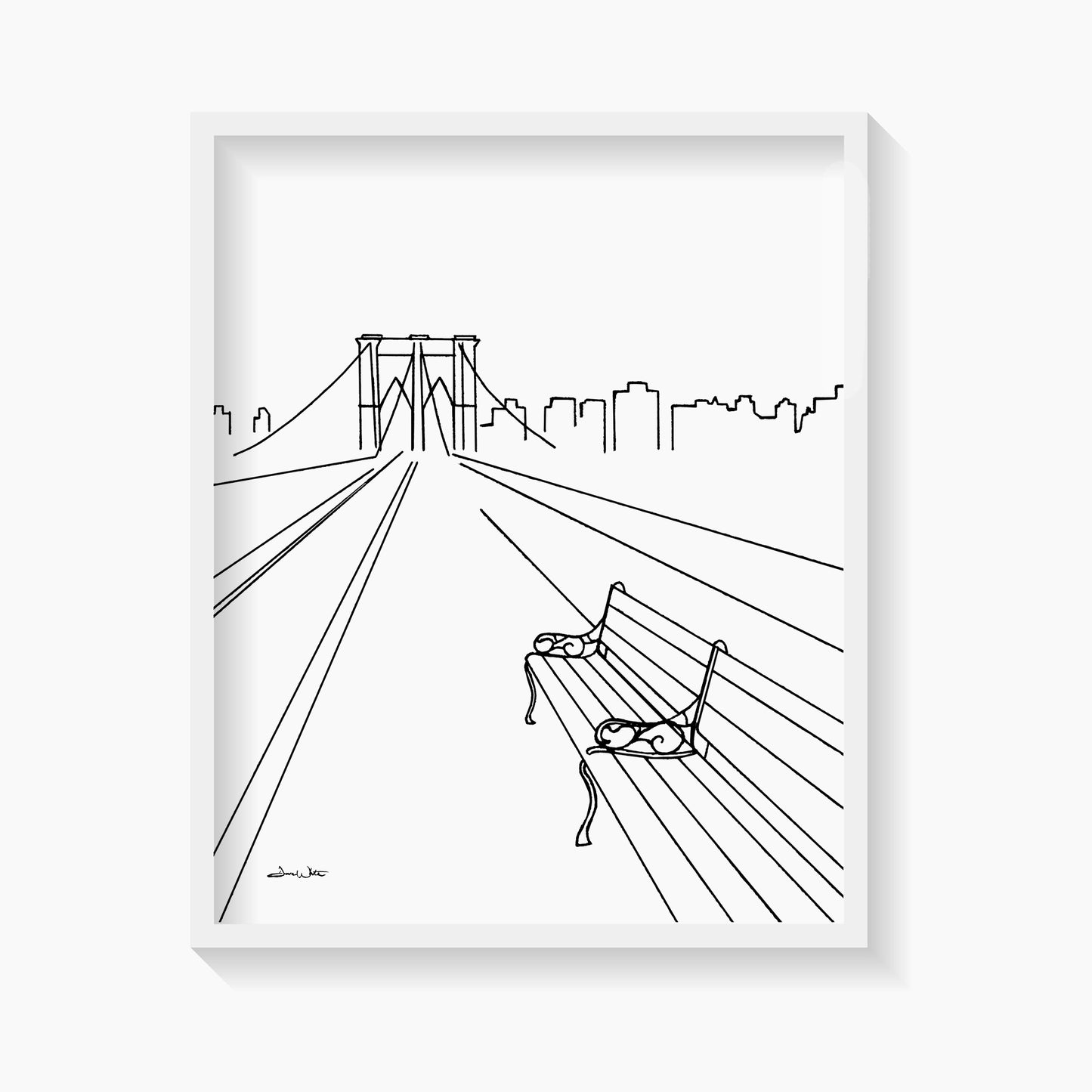 Brooklyn Bridge Art Print by Dave White Minimalist Black and White NYC Art