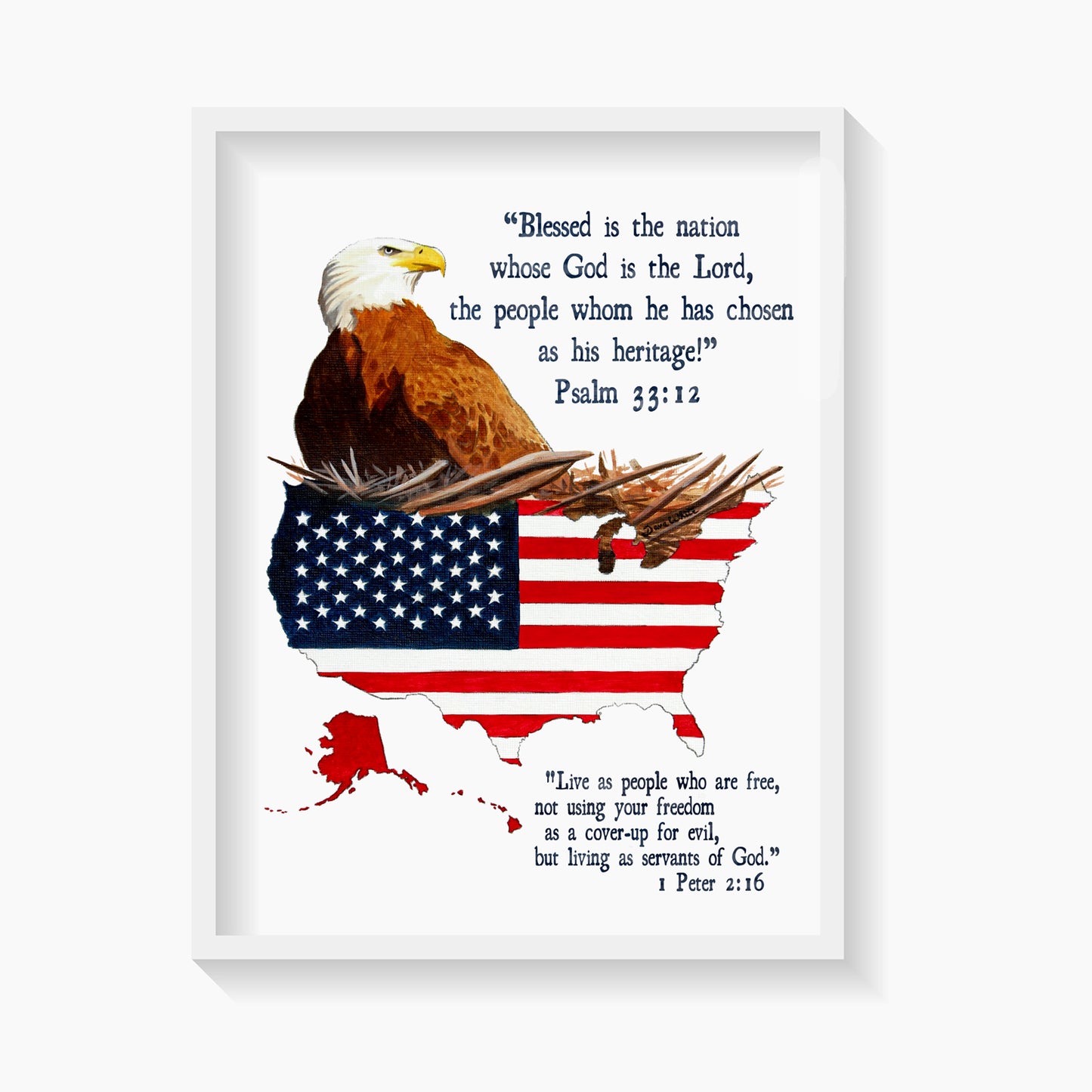 American Eagle Painting Art Print Christian Wall Art Bible Verses by Artist Dave White