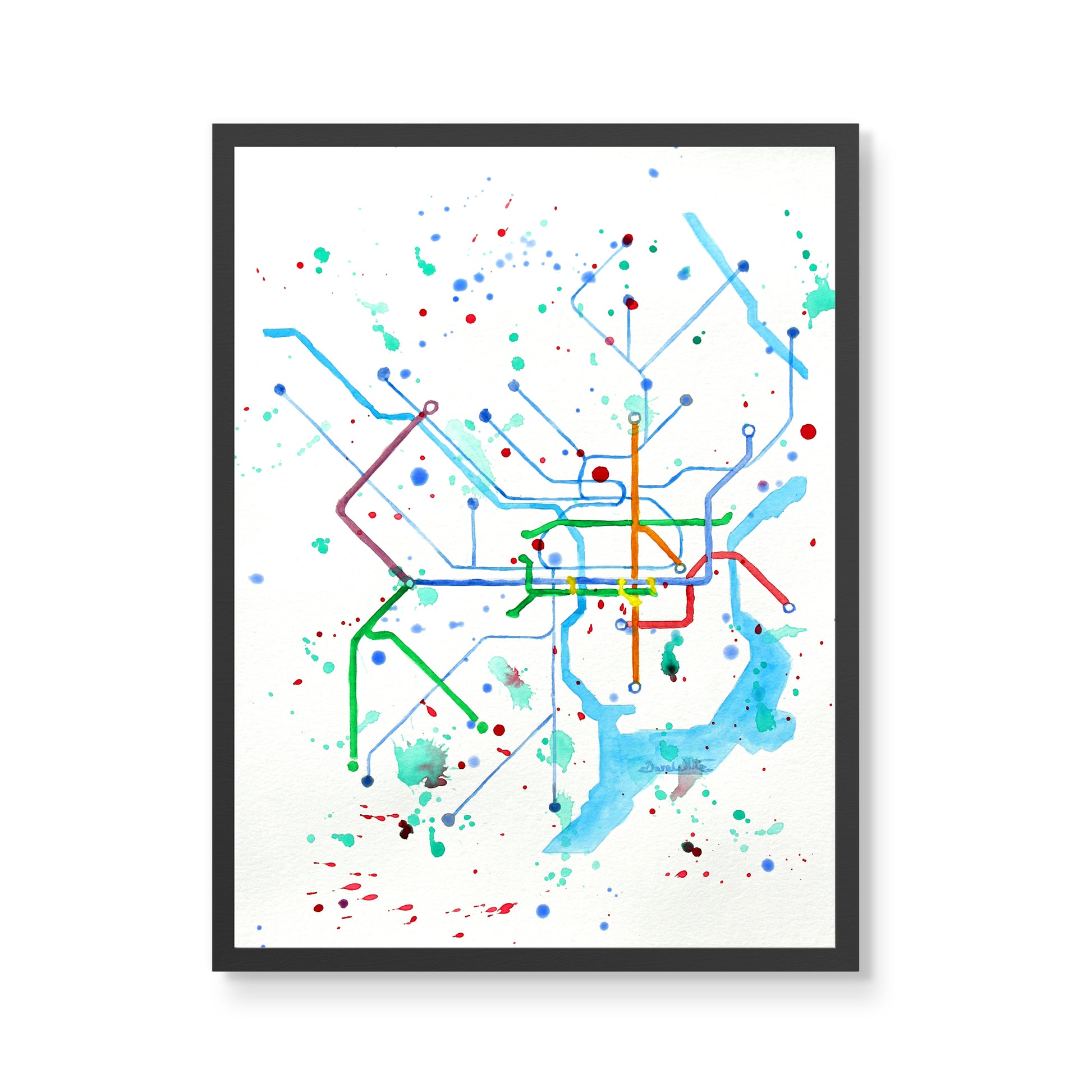 Philadelphia Watercolor Painting SEPTA Map by Artist Dave White