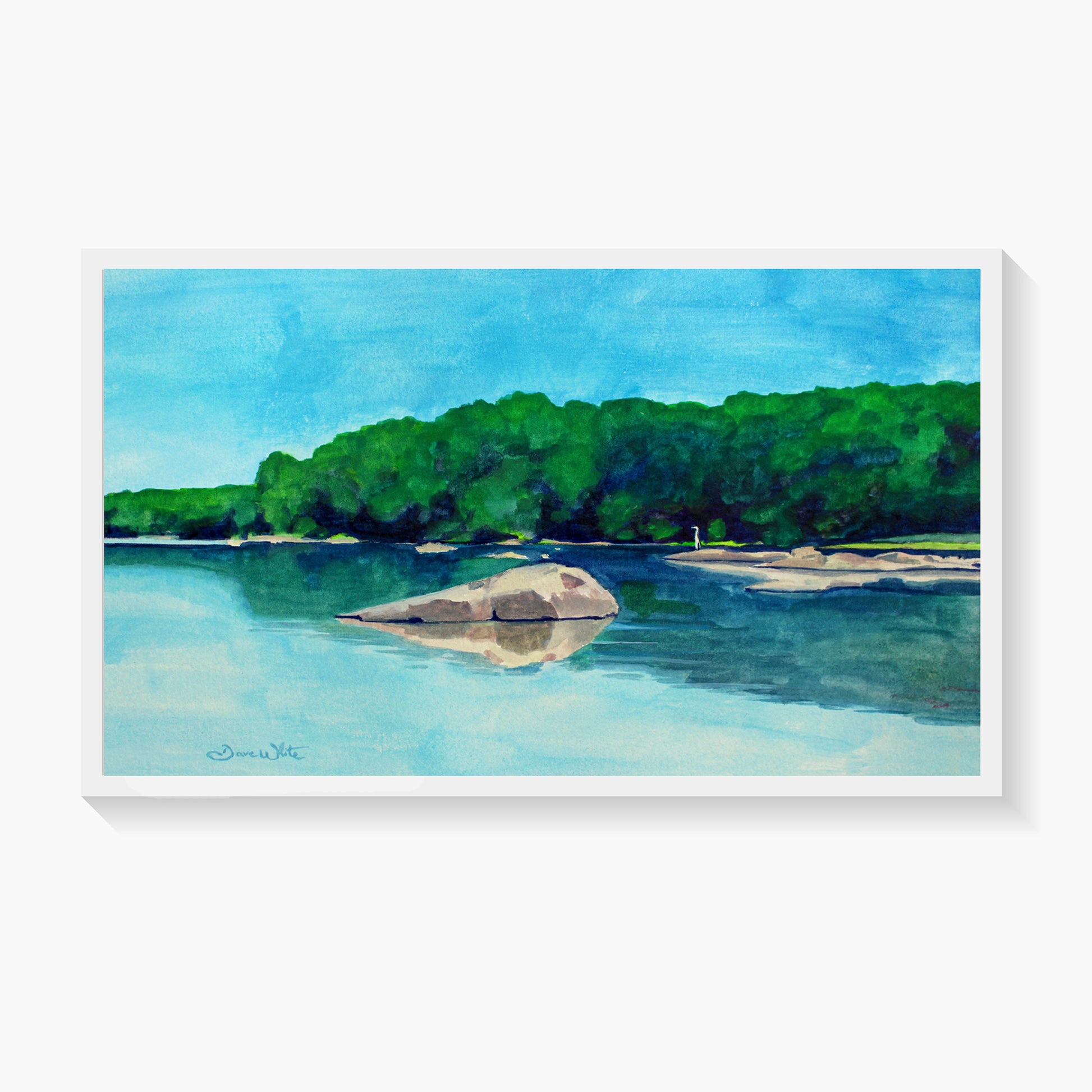 Potomac River Heron Painting Art Print by Artist Dave White