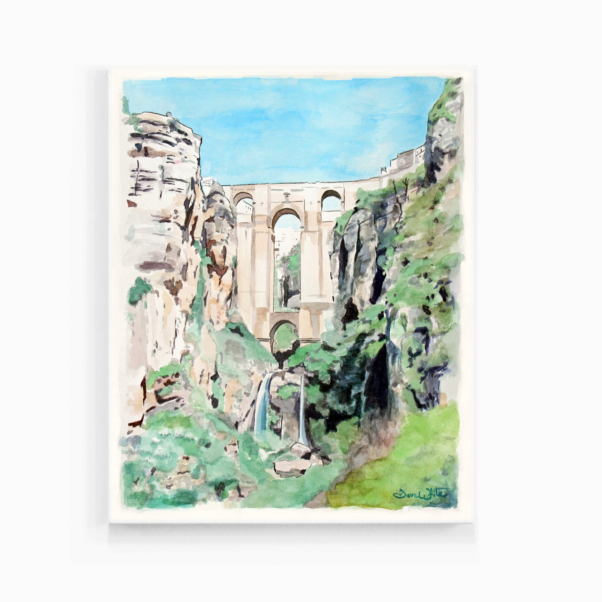 Ronda Spain Watercolor Painting Canvas Art Print by Artist Dave White